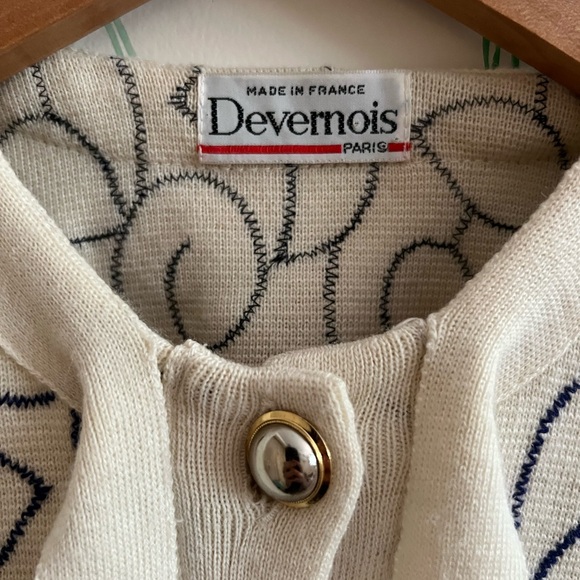 Devernois Ivory Cardigan with Navy Swirl Embroidery - Picture 2 of 6